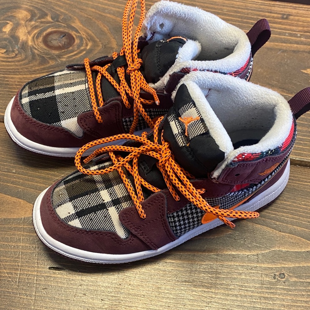 Nike Kids Plaid Sneakers with Orange Accents